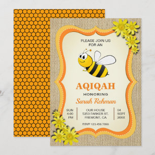 Invitation Mignonne Bébé Fille Abeille Aqiqah
