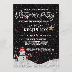 Invitation Mignonne Blanc Rouge Snowman Nuit Ciel Parties sci
