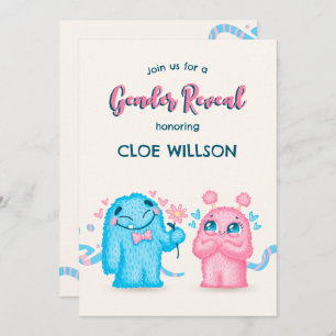 Invitation Mignonne bleu rose Monster sexe révéler baby showe