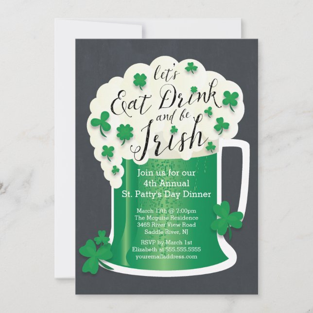 Invitation Mignonne Boire Be Irish St Patrick's Day Party (Devant)