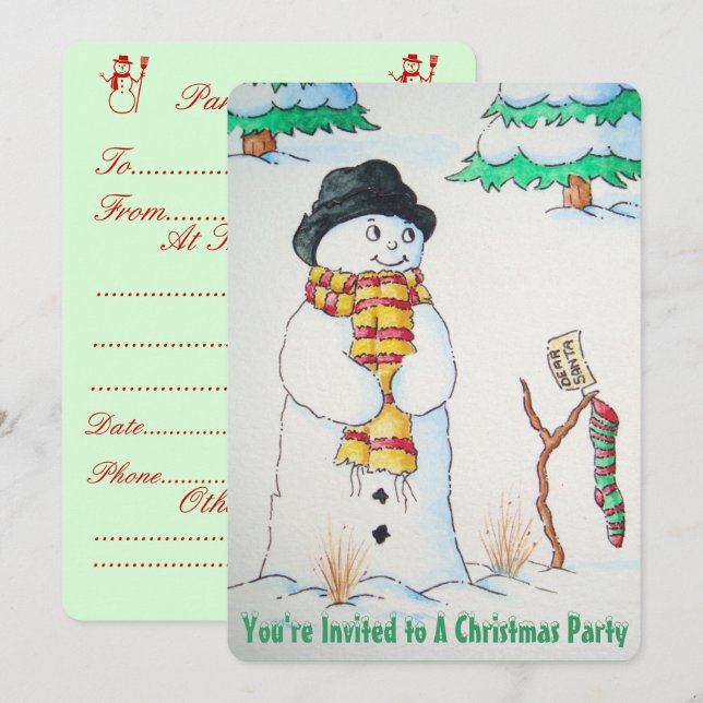Invitation Mignonne bonhomme de neige avec bas dans la neige  (Devant / Derrière)
