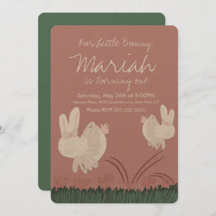 Invitation Mignonne Bunny Pâques 1er Anniversaire Main tirée