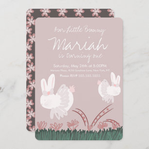 Invitation Mignonne Bunny Pâques 1er Anniversaire Main tirée