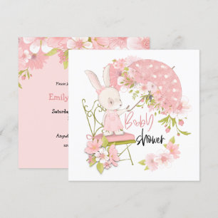 Invitation Mignonne Bunny Parapluie Florals Baby shower fille