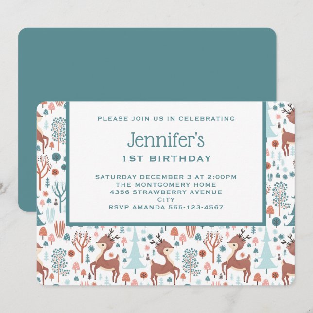 Invitation Mignonne cerf dans la Forêt de Whimsical Motif Ann (Devant / Derrière)