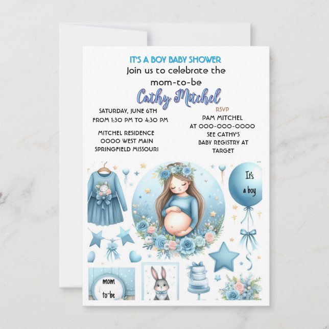 Invitation Mignonne C'est un garçon Baby shower Blue Party (Devant)