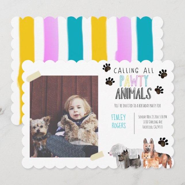 Invitation Mignonne chien fête d'anniversaire animal enfant i (Devant / Derrière)