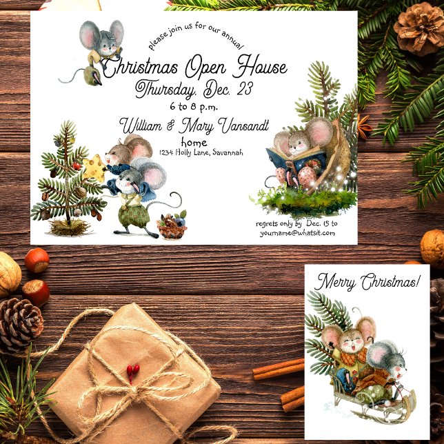 Invitation Mignonne Christmas Mouse Holiday Open House Invita (Créateur téléchargé)