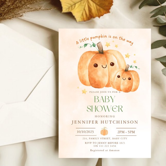 Invitation Mignonne Citrouille Sur Le Chemin Baby shower Auto (Cute Pumpkin On The Way Fall Baby Shower Invitation)