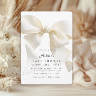 Invitation Mignonne Coquette Neutre en Ivoire avec un Nœud po