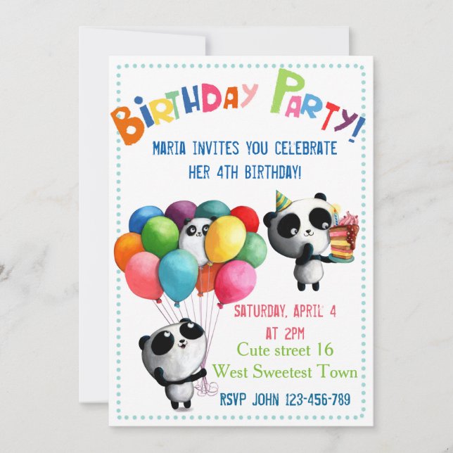 Invitation mignonne d'anniversaire de panda (Devant)