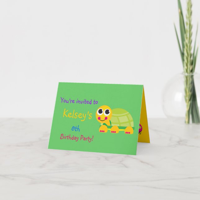 Invitation mignonne d'anniversaire de tortue (Devant)
