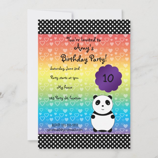 Invitation mignonne d'anniversaire d'ours panda (Devant)