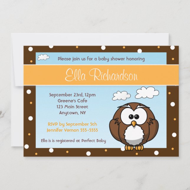 Invitation mignonne de baby shower de hibou (Devant)