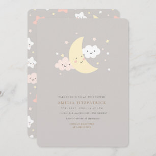 Invitation mignonne de baby shower de lune et