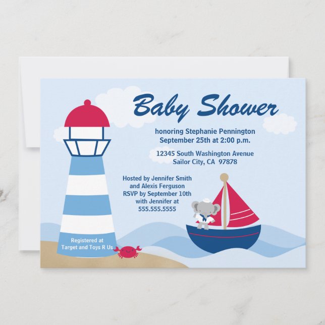 Invitation mignonne de baby shower de marin (Devant)