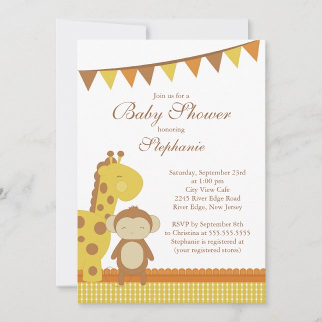 Invitation mignonne de baby shower de singe de (Devant)