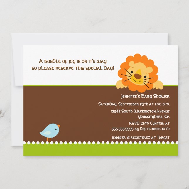 Invitation mignonne de baby shower d'oiseau et de (Devant)