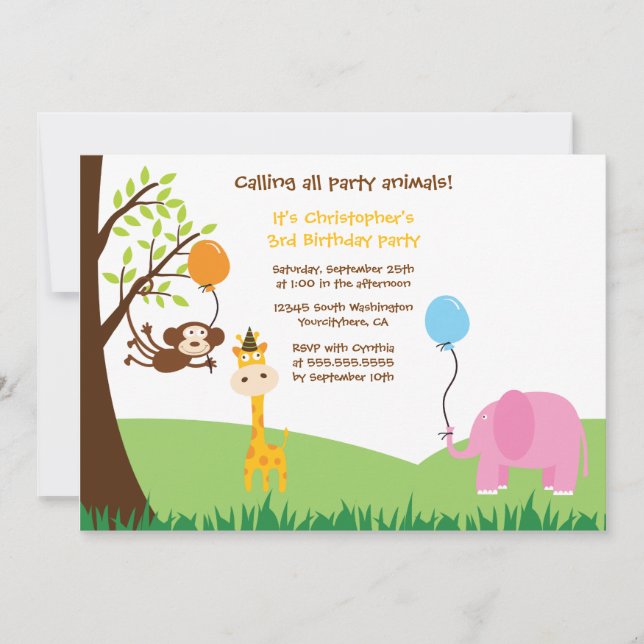Invitation mignonne de fête d'anniversaire (Devant)