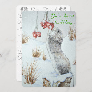 Invitation Mignonne de la souris de champ mangeant des baies 
