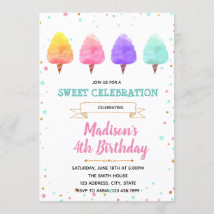 Invitation mignonne de partie de sucrerie de coton