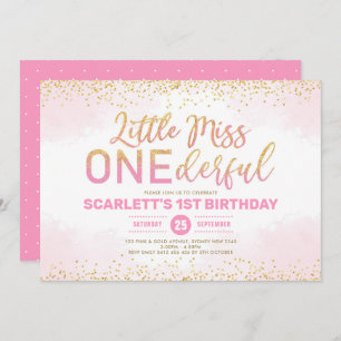 Invitation Mignonne d'or rose fine Miss 1er anniversaire