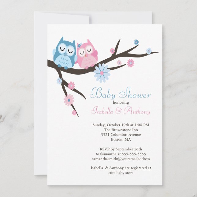 Invitation Mignonne en amour Chouette Couple Baby shower (Devant)