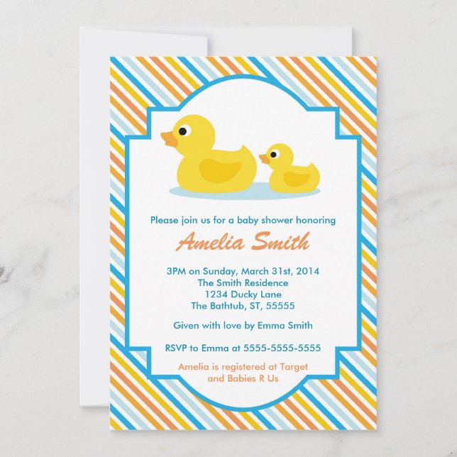 Invitation mignonne en caoutchouc de baby shower - (Devant)