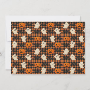 Invitation Mignonne, en vichy halloween fantôme chauves-souri