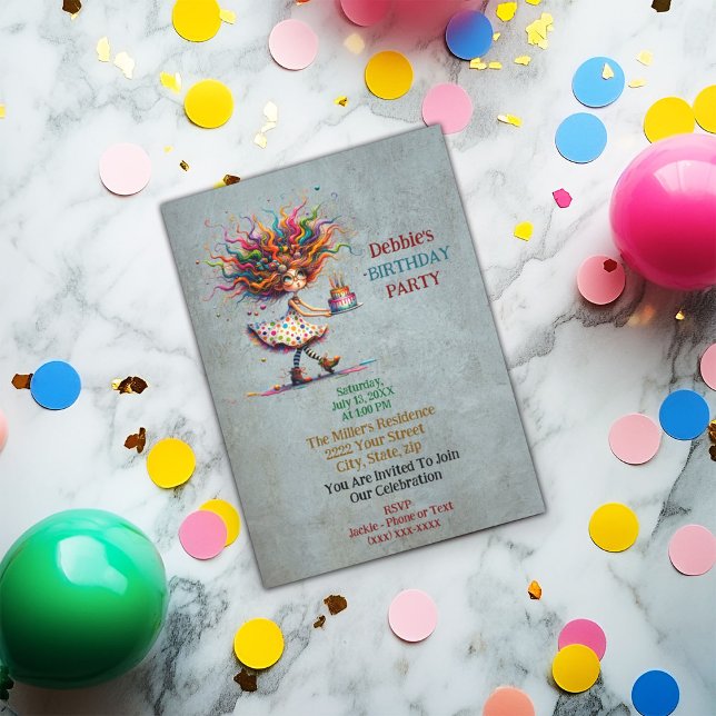 Invitation Mignonne et drôle fille Whimsical (Créateur téléchargé)