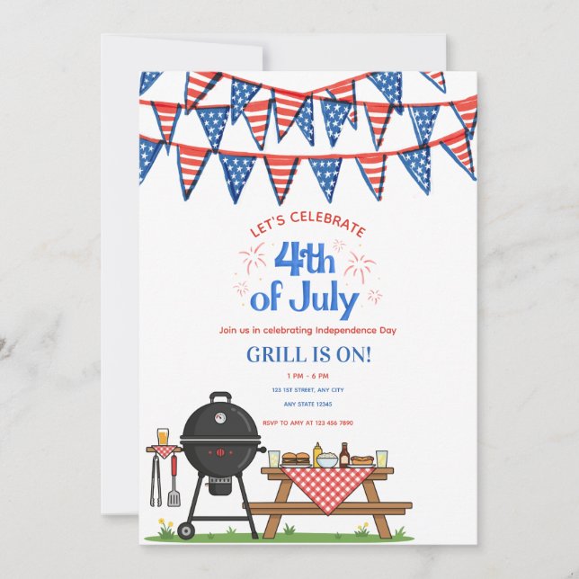 Invitation mignonne et patriotique pour un BBQ du  (Devant)