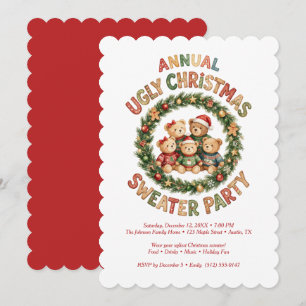 Invitation Mignonne Famille Ours Rouge Fête de Noël Terrible 