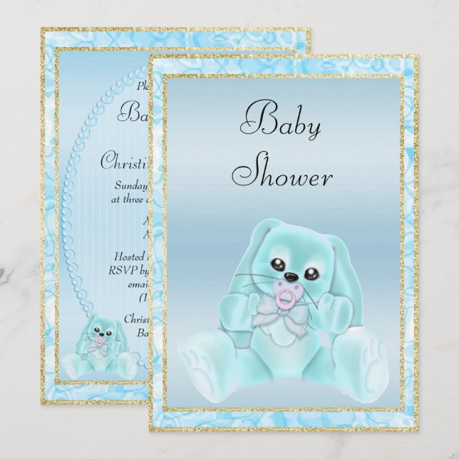 Invitation Mignonne Fête de Naissance Lapin aux Oreilles Tomb (Devant / Derrière)