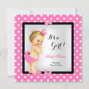 Invitation Mignonne fille Baby shower jolie rose Blonde noire