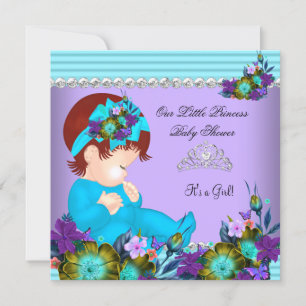 Invitation Mignonne fille Baby shower Turquoise bleu pourpre 
