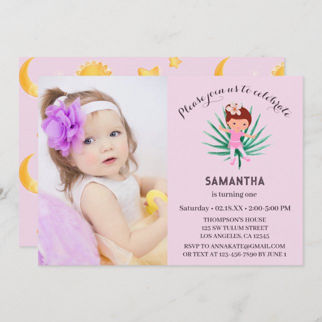 Invitation Mignonne fille de 2ème anniversaire (Devant / Derrière)