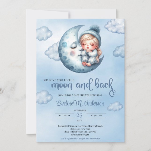 Invitation Mignonne fille dormant au-dessus du baby shower bl (Devant)