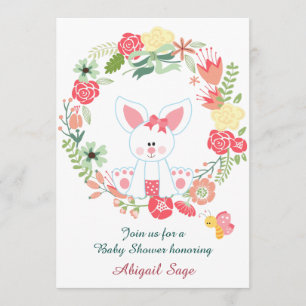 Invitation Mignonne fille lapin et Baby shower de fils de fle