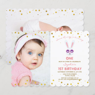 Invitation Mignonne fille lapin Photo 1ER Anniversaire