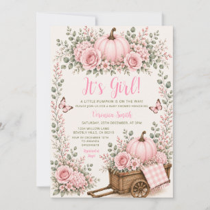 Invitation Mignonne Fille Rose Bébé Citrouille Fleurie Shower