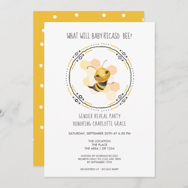 Invitation Mignonne Genre Révèle Ce Qui Va Bébé Baby shower A (Devant / Derrière)