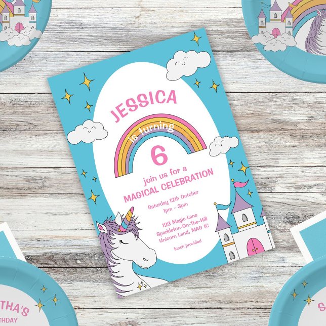 Invitation Mignonne Girly Unicorn Magique fête d'anniversaire (Créateur téléchargé)