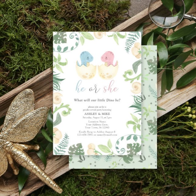 Invitation Mignonne Il ou Elle Dinosaure Genre Révéler Jungle (Créateur téléchargé)