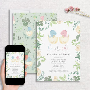 Invitation Mignonne Il ou Elle Dinosaure Genre Révéler Jungle