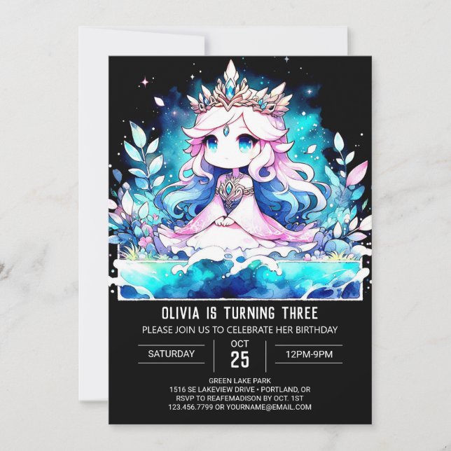Invitation Mignonne Imaginaire Princesse Anniversaire (Devant)