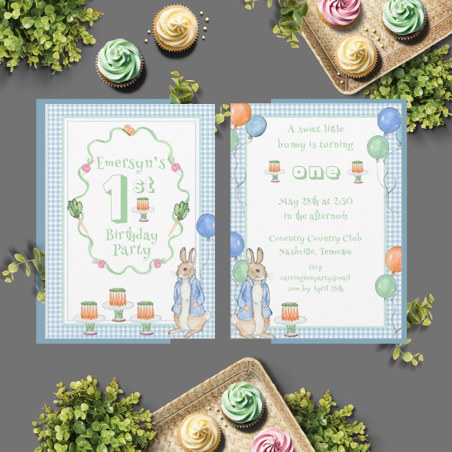Invitation Mignonne Lapin Lapin Vert 1er Anniversaire fête (Créateur téléchargé)
