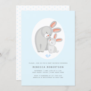 Invitation Mignonne lapin mère et lapin bleu bébé garçon douc