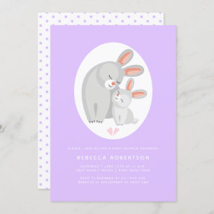 Invitation Mignonne lapin mère et lapin lavande baby shower
