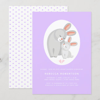 Invitation Mignonne lapin mère et lapin lavande baby shower