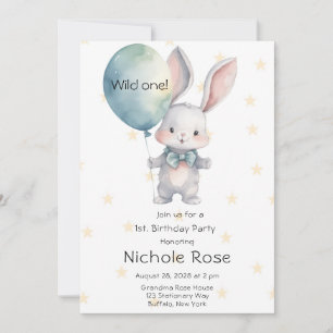 Invitation Mignonne Lapin Wild Un 1er anniversaire fête